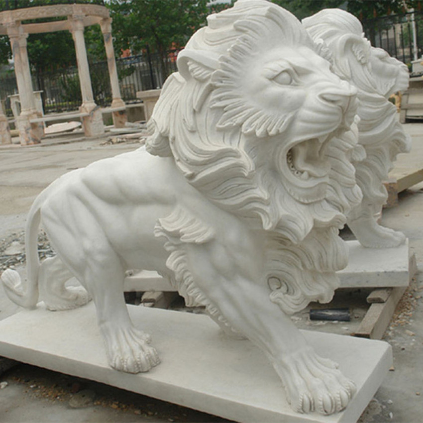 Life-Size Outdoor Decoration Marble Lions Statue