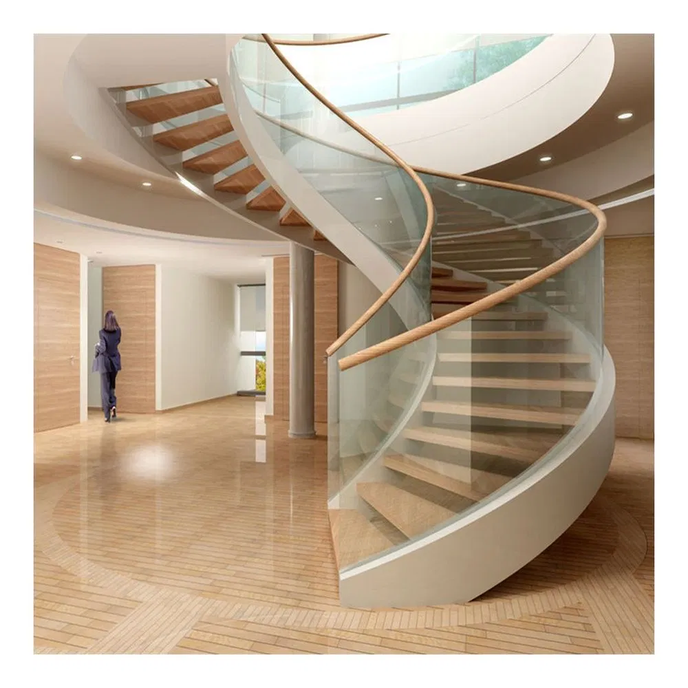 Strong Curved Wood Stairs Curved Staircase LED Staircase Design