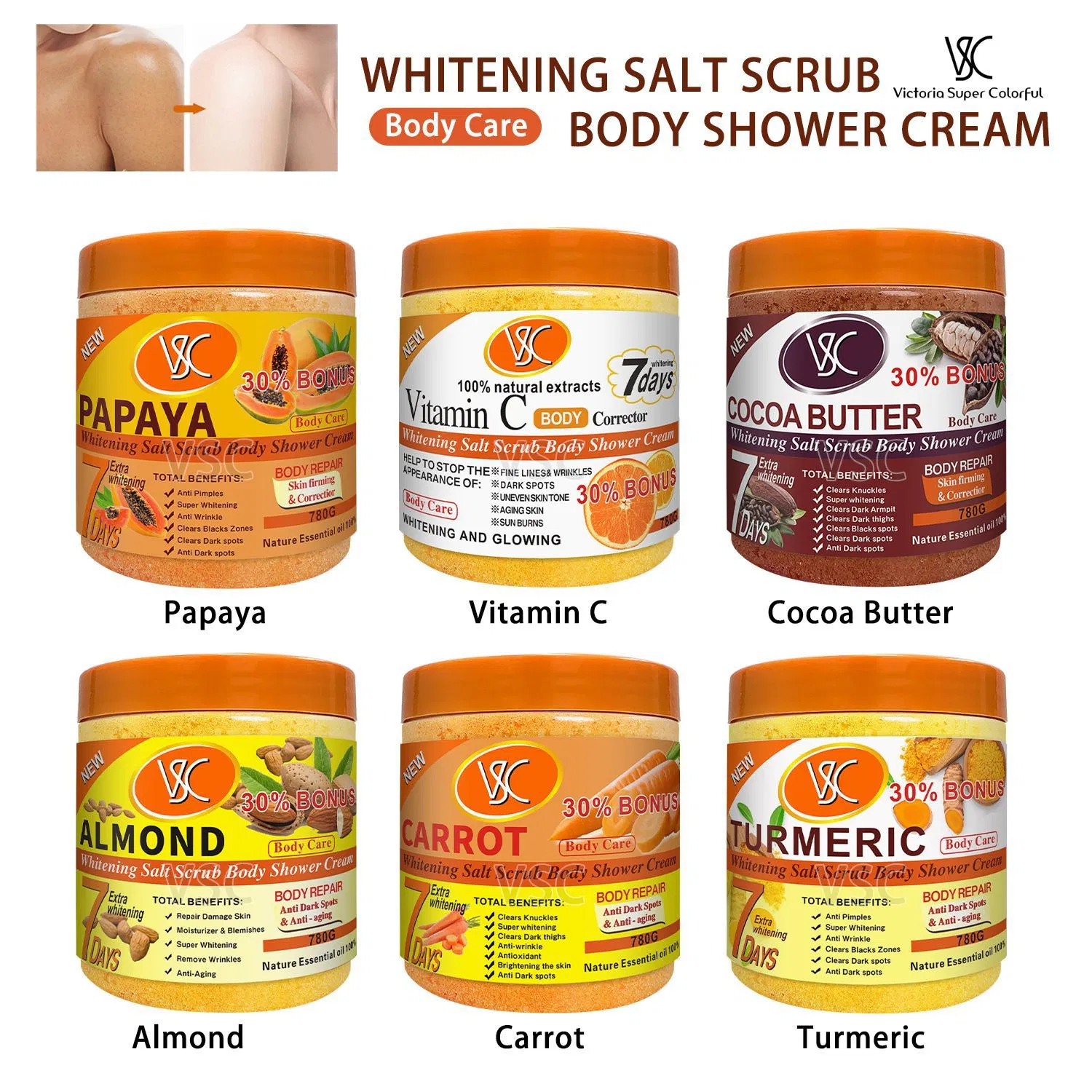 Exfoliating Body Scrub Bath Salt Coffee Vitamin C Turmeric Whitening Body Scrub