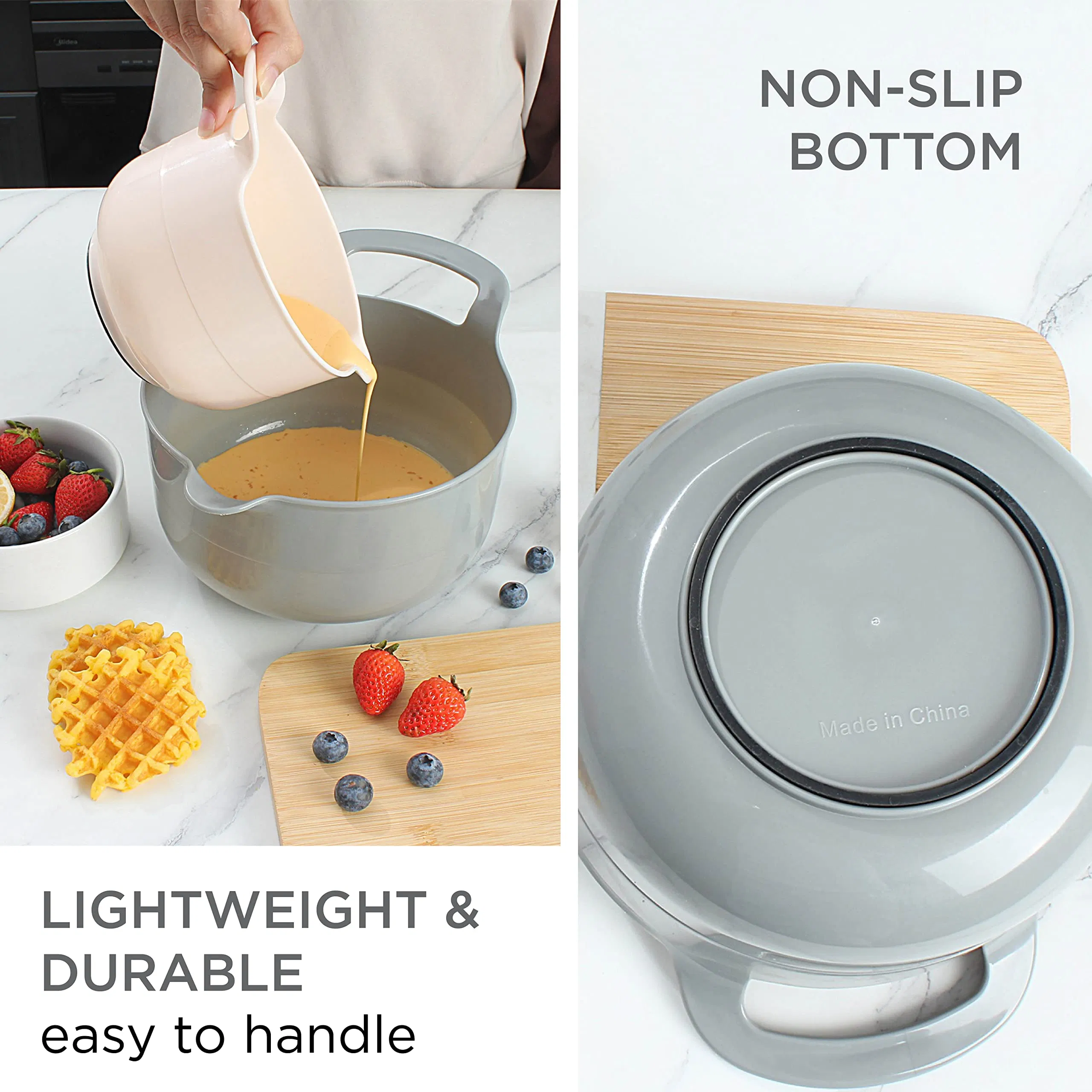 Multicolor 4PCS Mixing Bowls Nesting Plastic Set Pour Spouts Handles Bowl