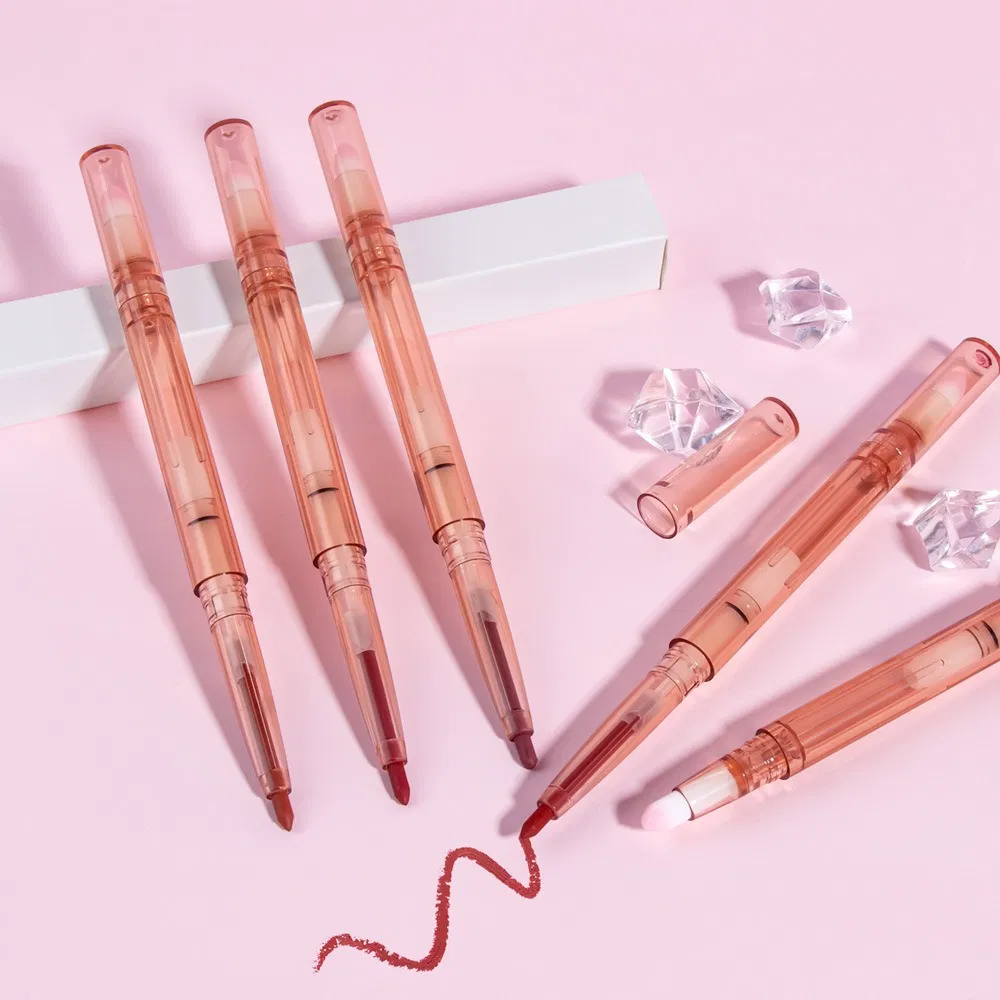 Double-Ended Rotating Lip Liner with Lip Brush Smooth Matte Velvet Lipstick Lipliner Pen