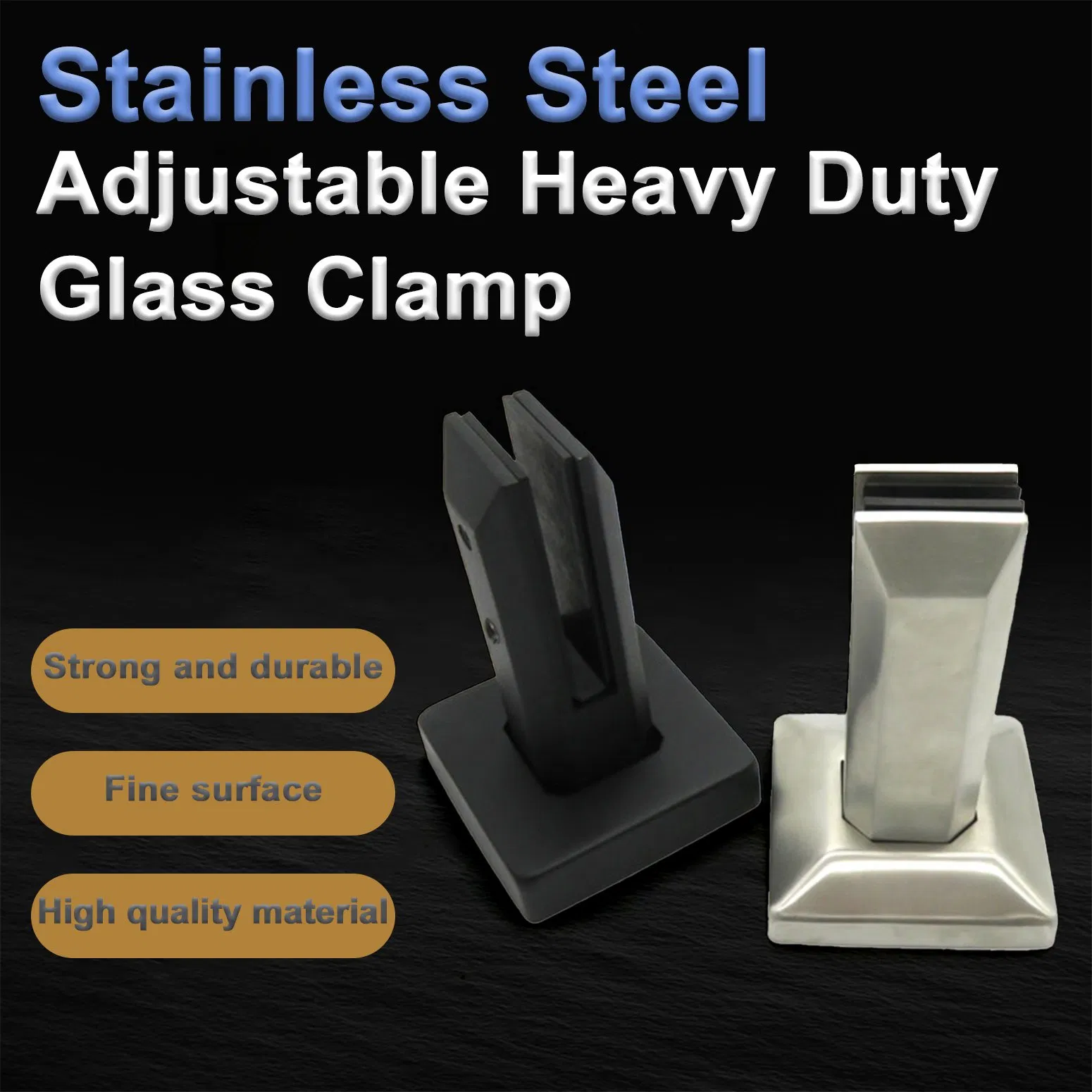 Black Stainless Steel Glass Clamp Spigots Post Balustrade Stairs Railing Pool Balcony Fence Floor Mounting Brackets