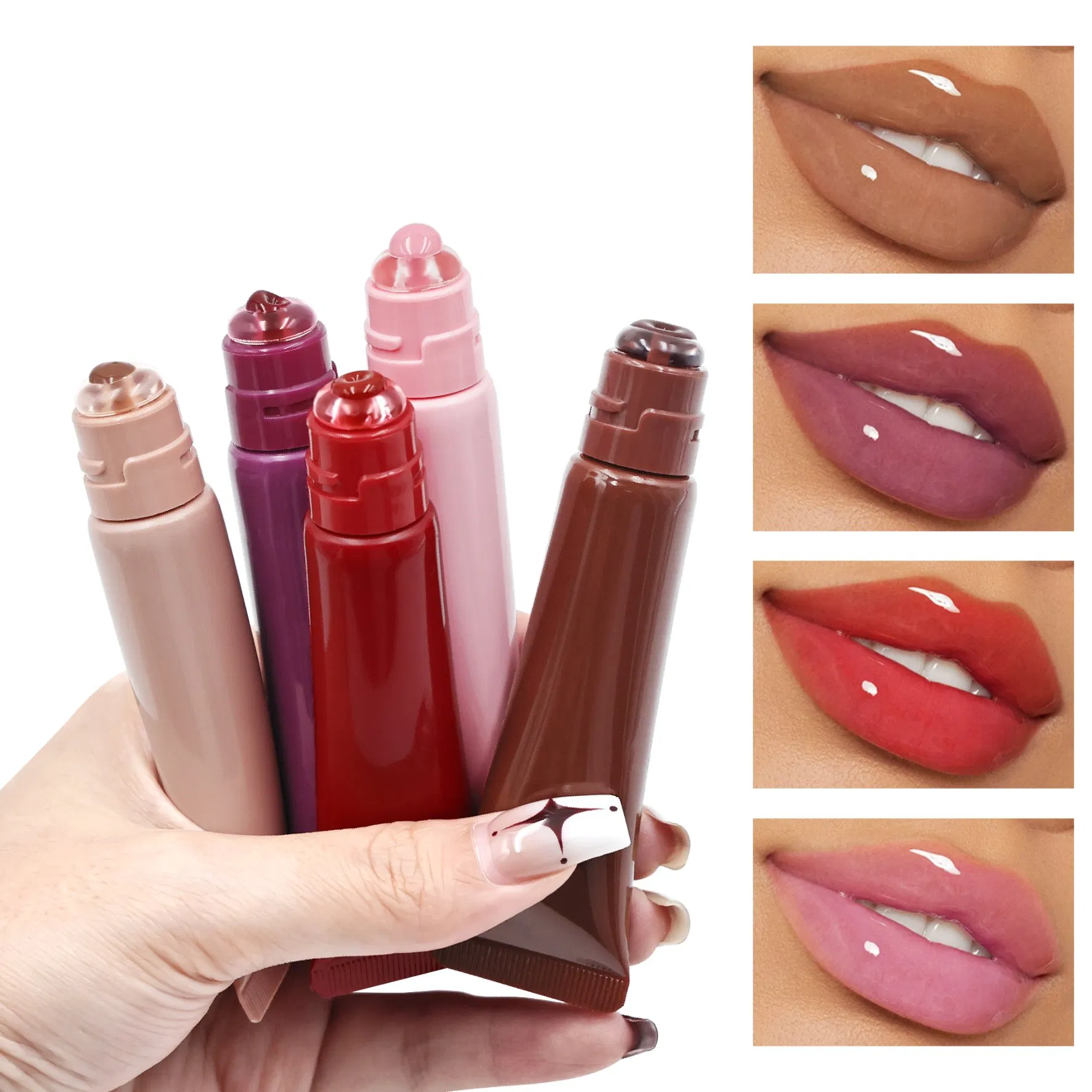 Squeeze Tubes Custom Logo Tinted Lip Balm Pink Donut Lip Glaze Lipgloss Private Label Hydrating Lip Gloss