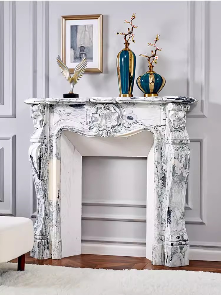 House Decorative Fire Place Hand Carved White Statuary Marble Fireplace Mantel