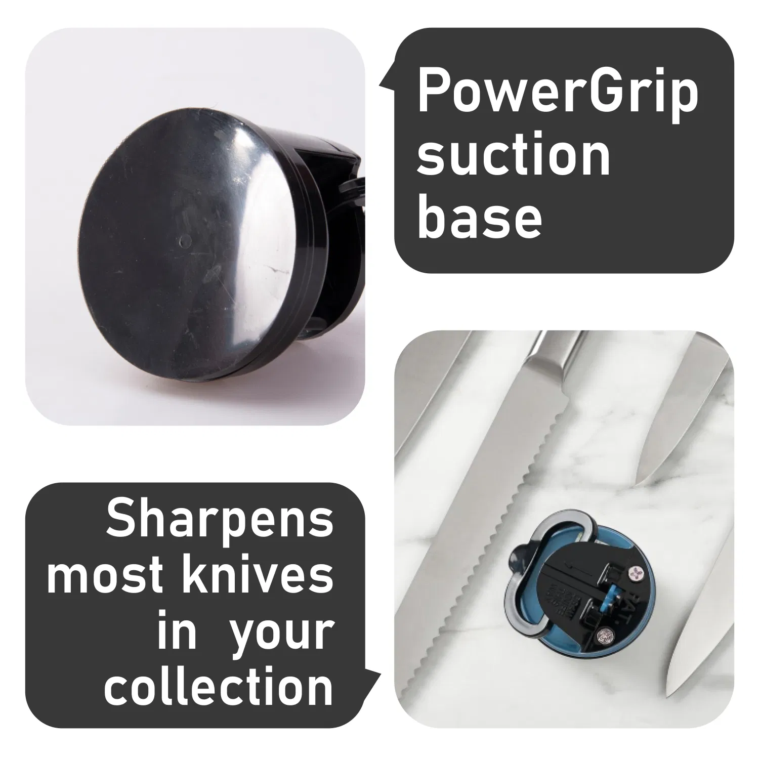 Blue Knife Sharpener Powergrip Suction Base 200X Force Increase Mini Size Fast 3 Step Sharpening for Most Kitchen Knives Tool