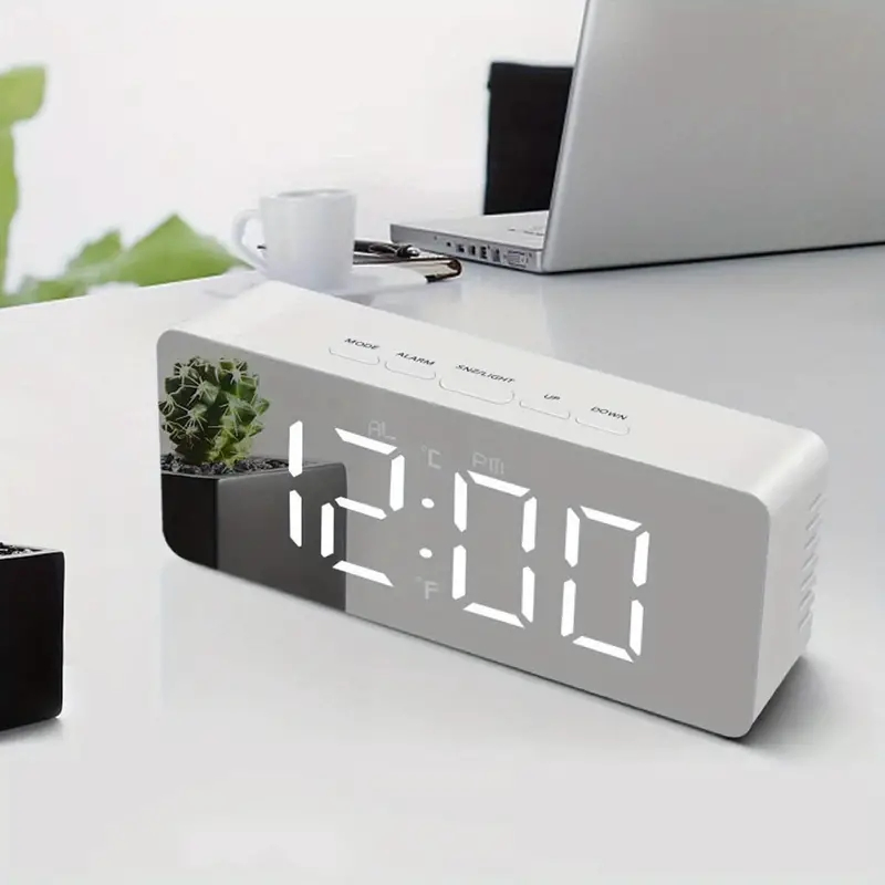 LED Multi-Function Snooze Display White Time Table Alarm Digital Clock Modern Mirror Alarm Clock LED White Light Table Lamp