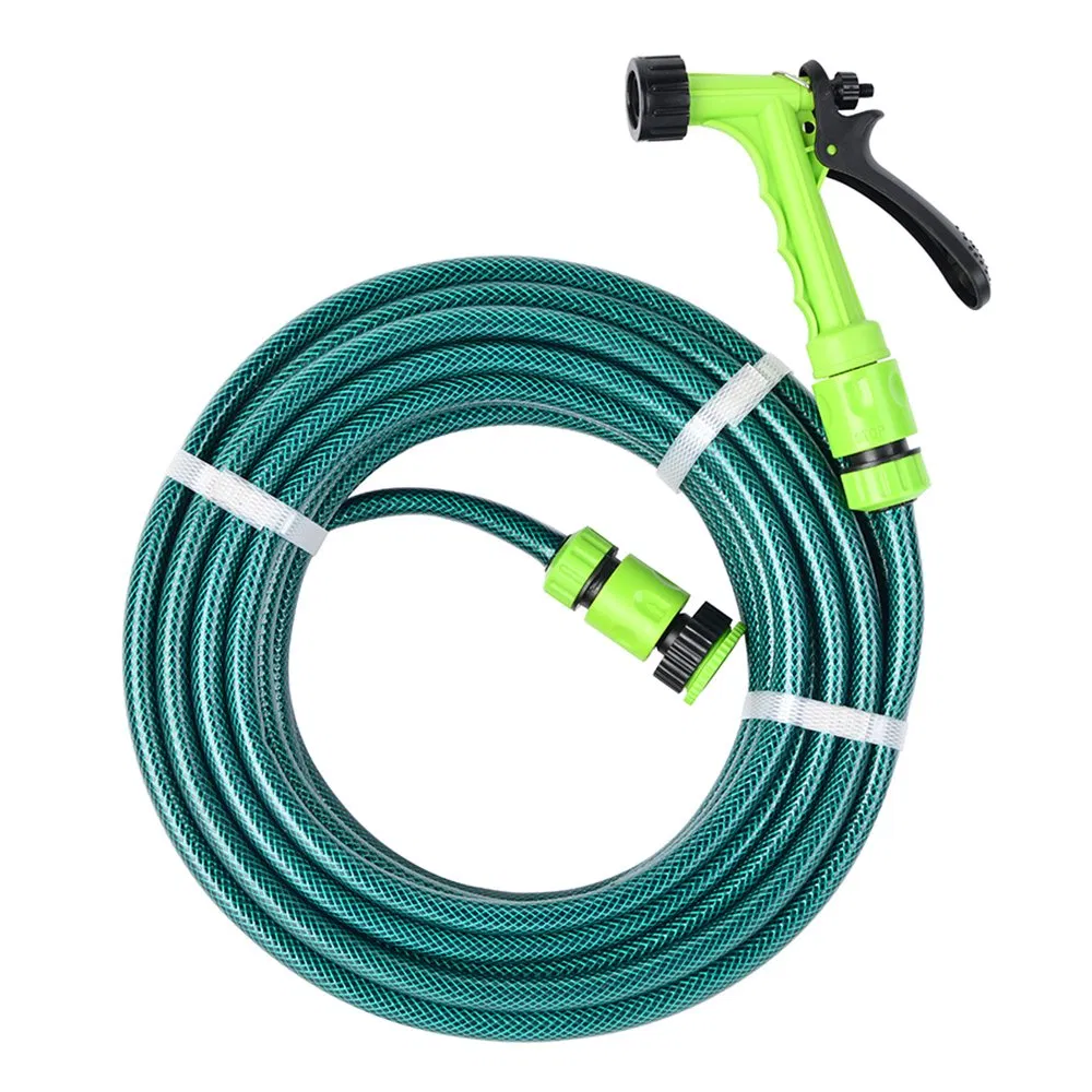 Portable 15m 1/2"PVC Kink-Free Reinforced Garden Hose Set with Spray Gun Outdoor High Pressure Hose for Car Washing