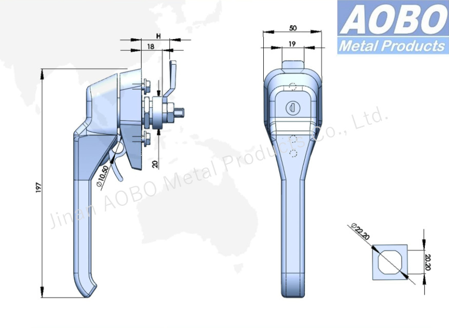 Aobo Industrial Equipment Cabinet Door Handle Lock Zinc Alloy Insert L Handle Latch Padlock with Key