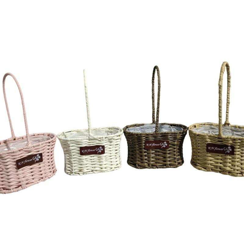Valentine's Day Woven Straw Basket Portable Flower Packaging Basket Flower Arrangement