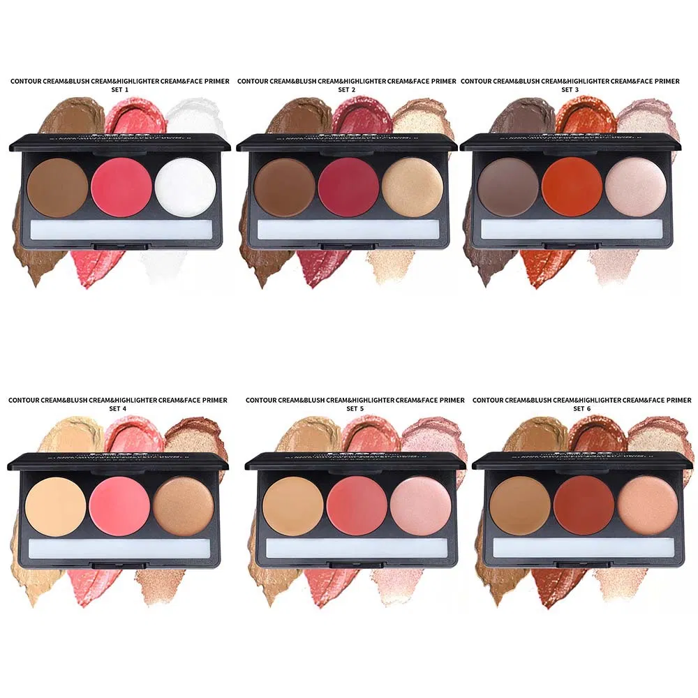 High-Pigment Mineral-Based Private Label Cream Waterproof Long-Lasting Highlighter Contouring Blush 3-in-1 Palette