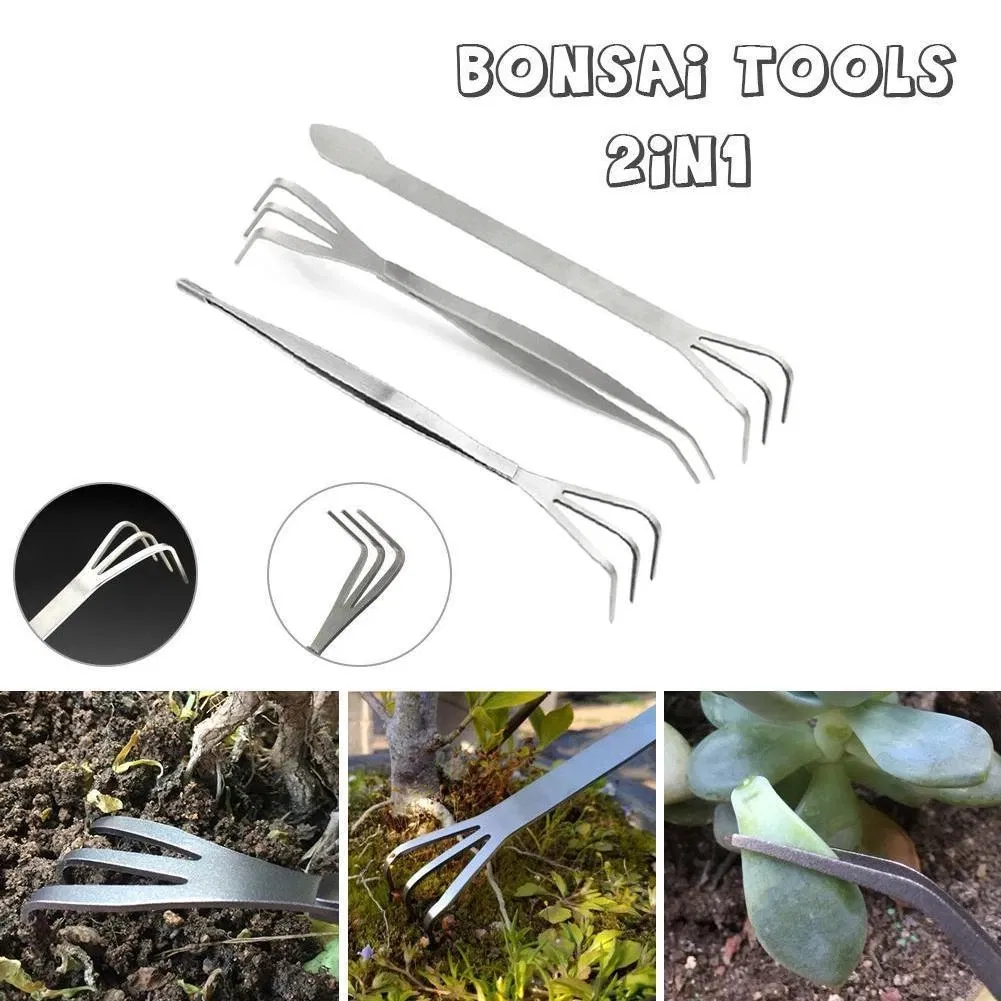 Bonsai Rake Gardening Tools 2 in 1 Steel Succulent Bonsai Spatula portable Handheld Loosen Soil Root Rake Garden Tools