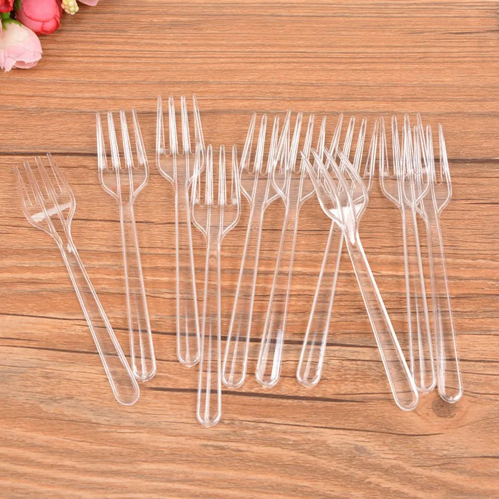 Disposable Plastic Cake Fork for Dessert Disposable Transparent Black Fruit Birthday Decor Tableware