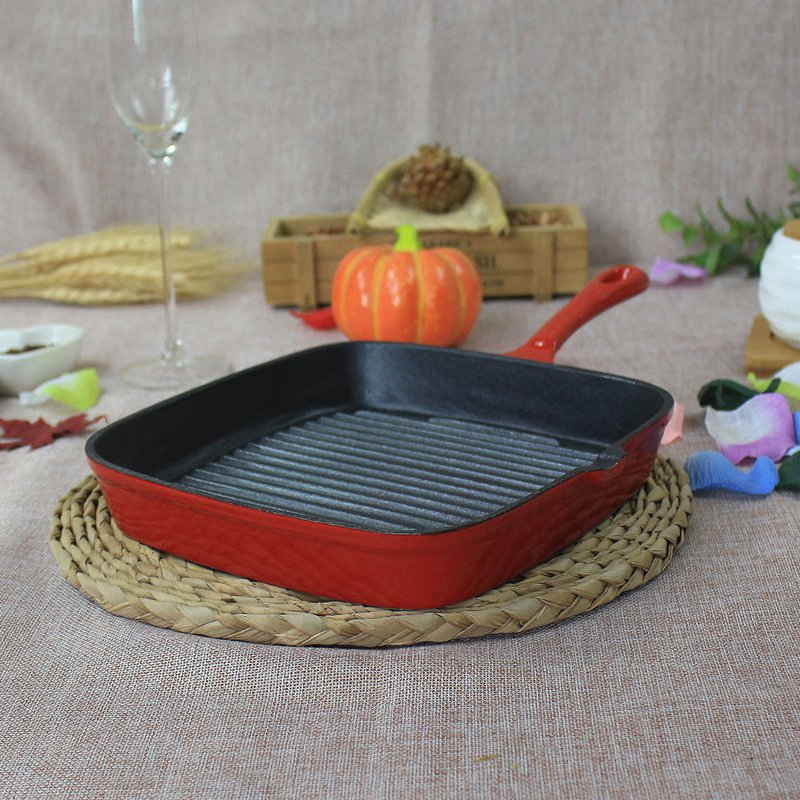 Wholesale Cast Iron Preseasoned BBQ Square Grill Pans Frying Pan Skillet Steak Pan with Handle