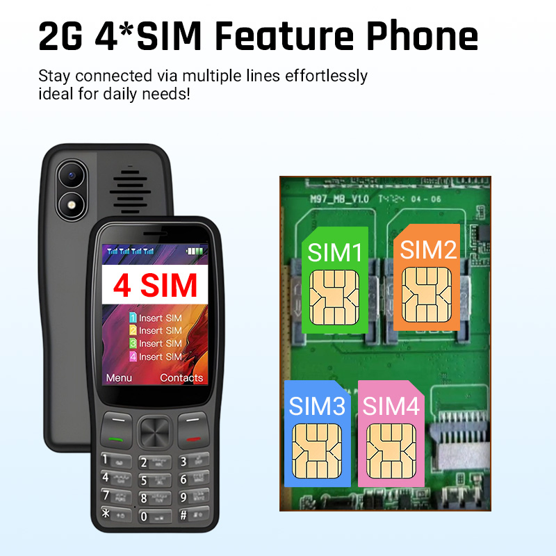 Кнопочный телефон 2.8 дюйма, 4 SIM, 5000mAh