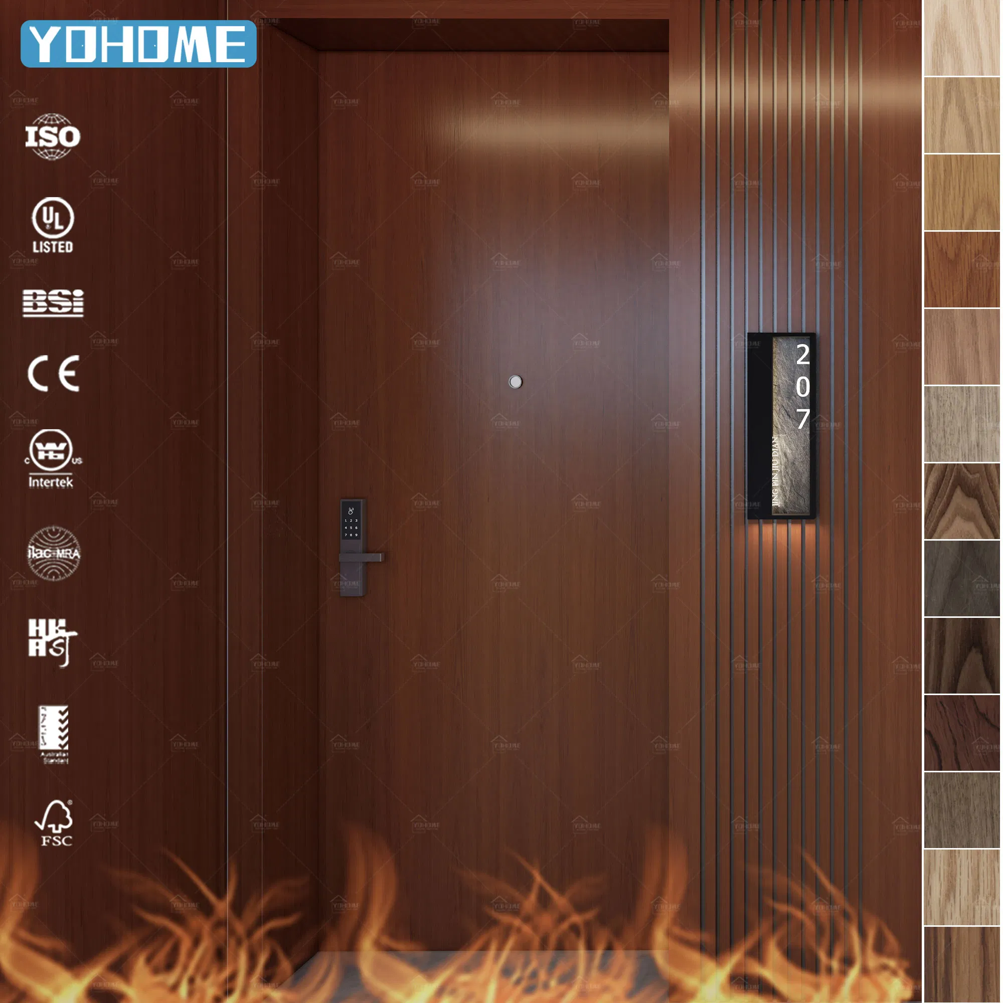 European Modern Wooden Hotel Apartment Fireproof Soundproof Oak Veneer 30 60 Minutes Fire Rated Wooden Door