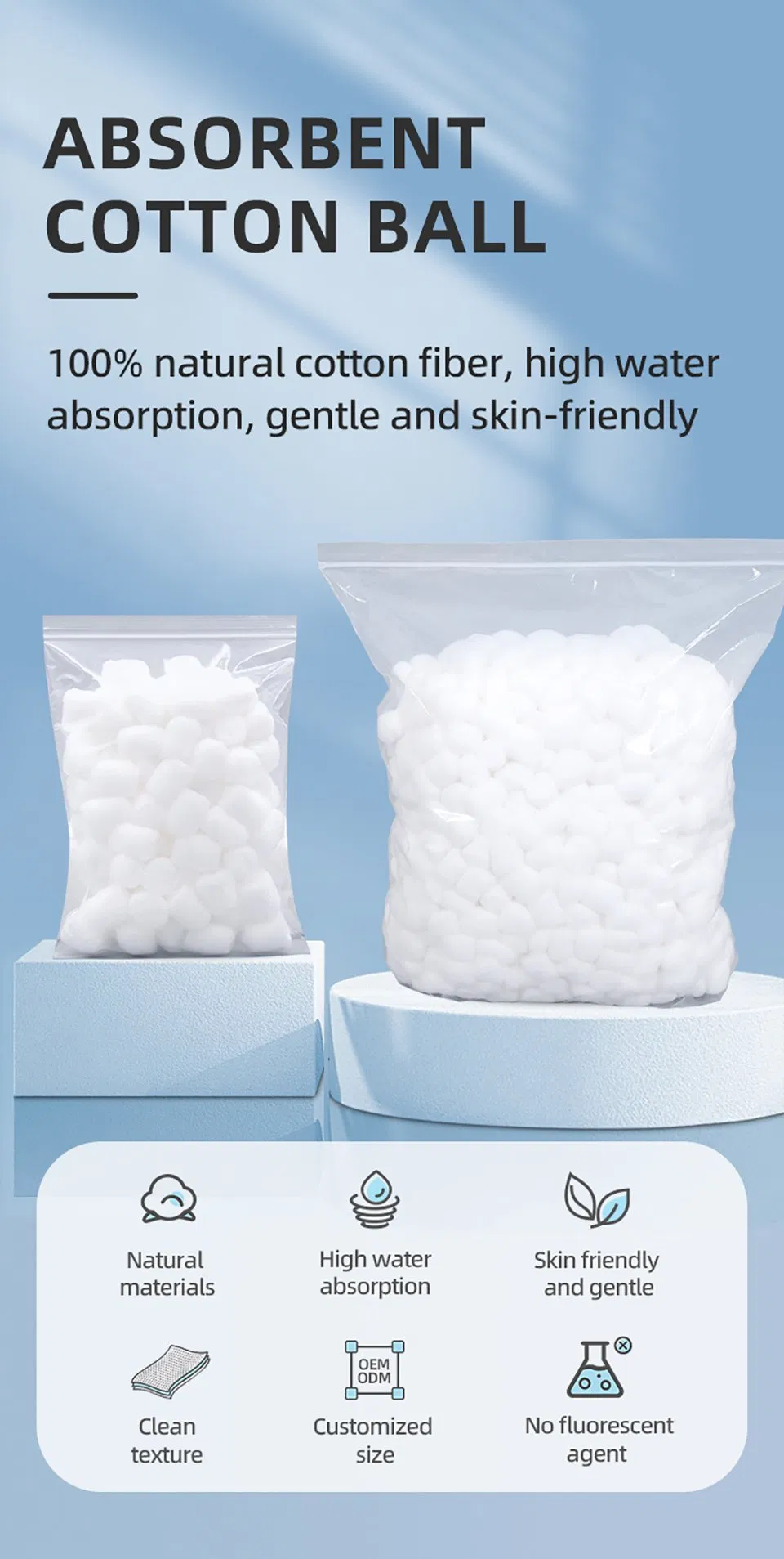 Sterile Medical Cotton Balls Lint Free and High Absorbent