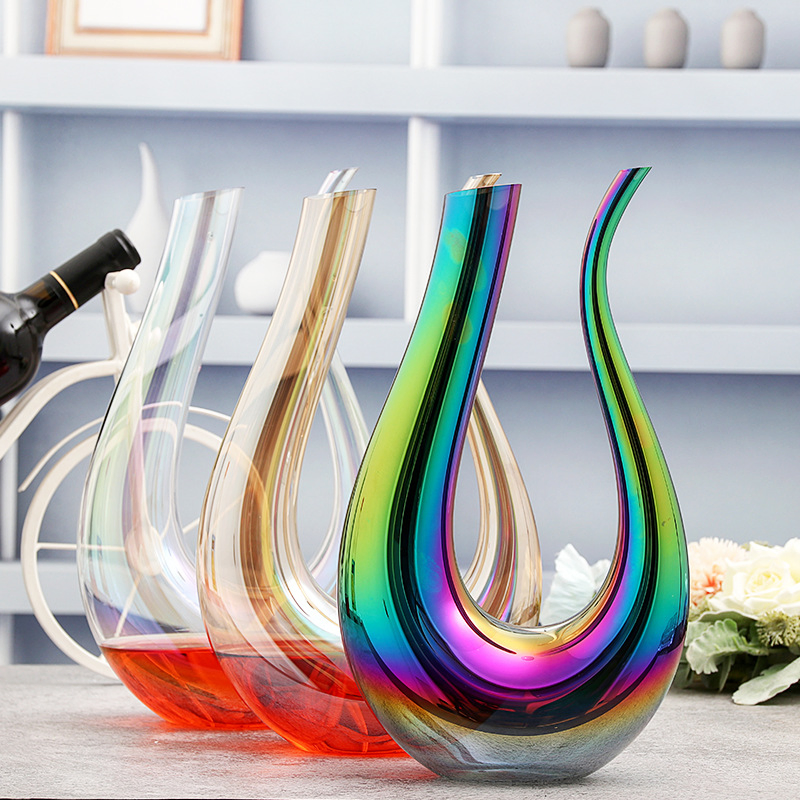 Manufacture Wholesale Golden Wine Decanter Stained Glass Wine Glass Cup Gift Set Glass Goblet