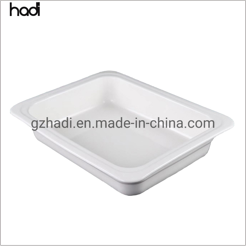 Hadi Wholesale Kitchen Accessories Ceramic Pans Good Quality Full Size Gn Pan 2/3 Square White Porcelain Gastronorn Food Warmer Buffet Pans