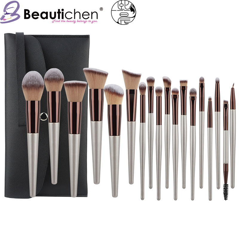 Beautichen 18PCS Champagne Gold Amazon Bestseller Makeup Brush Set with Pouch - Luxury Travel-Ready Plush Eyeshadow/Loose Powder Brushes, Factory Direct Wholesa
