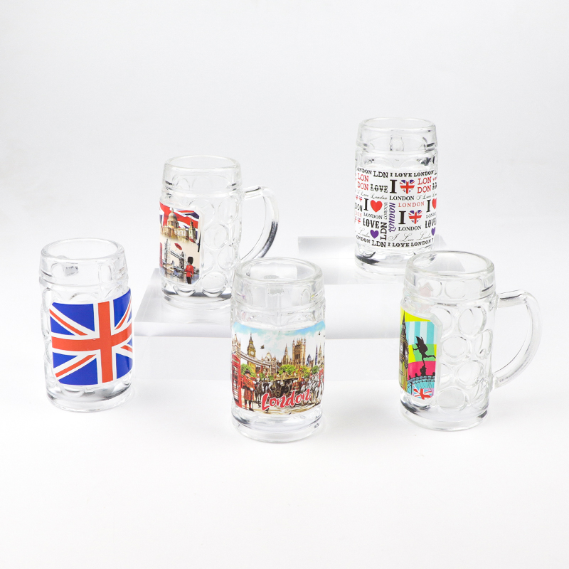 Wholesale Customized Printing Logo Souvenir Beer Mug Shot Glass with Handle