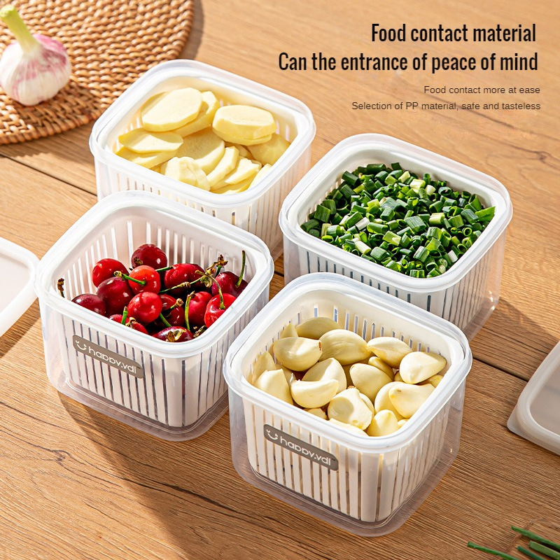 Square Kitchen Herb Keeper Fresh Garlic, Ginger, and Scallion Storage Box with Drainage
