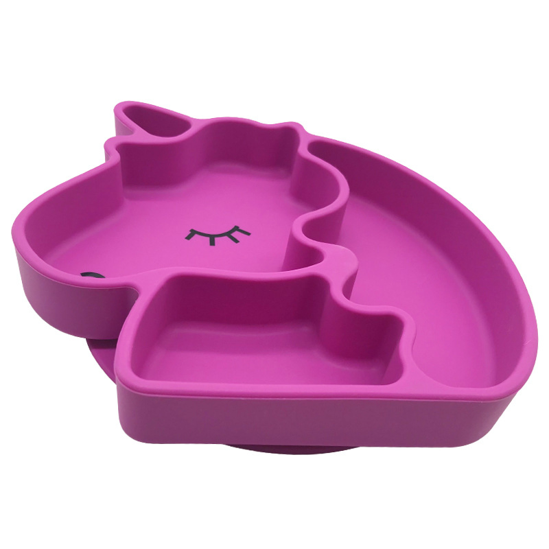 Hot Sale Tableware Printed Unicorn Silicone Baby Plate with Suction Base Toddler Dish