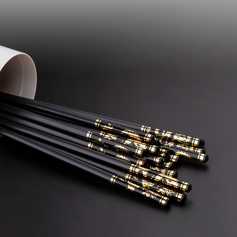Reusable Plated Black Gold Dragon Alloy Fiberglass PPS Chopsticks