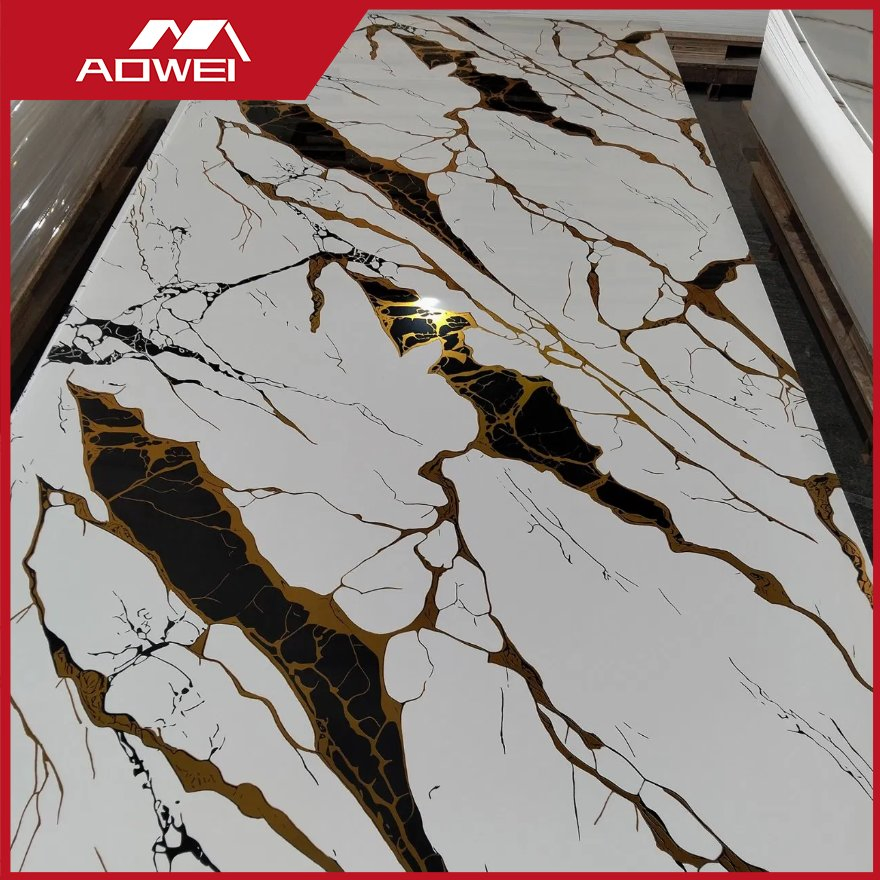 Decoration UV Coated 3D Marble Plastic Faux Pet WPC PVC Wall Panel for Living Room