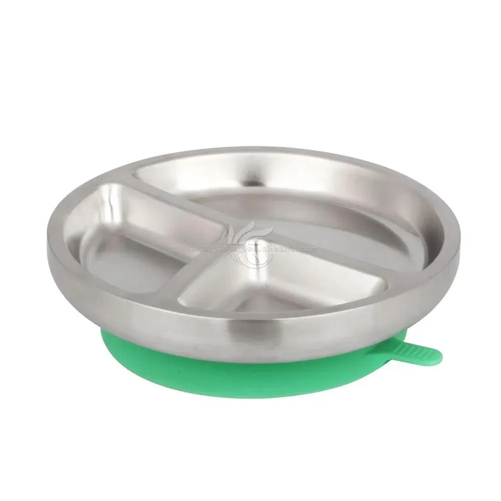 Stainless Steel Divided Plates Silicone Anti-Slip Fast Lunch Food Trays Cafeteria Trays