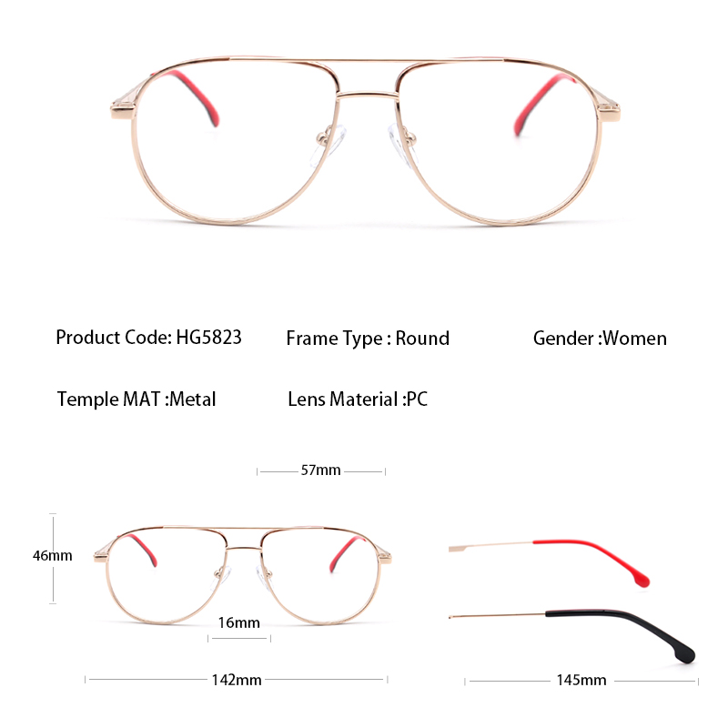 Fashion Double Bridge Metal CE Optical Frames for Men and Women