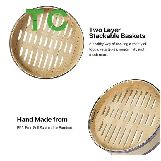 Bamboo Steamer Basket Set with Stainless Steel Banding Steam Baskets for Dimsum