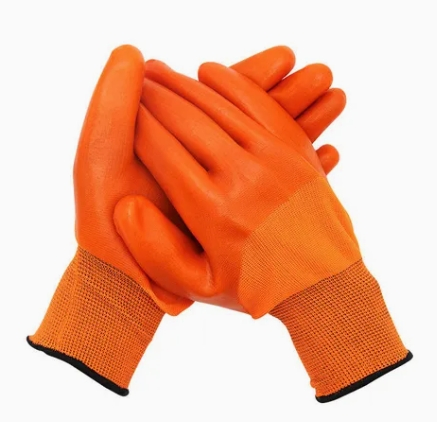 20+ Years of Ddsafety Experience Wholesale High Quality Cheapest Price 13gauge Nylon Breathable Half Coated Orange Yarn PVC Work Gloves