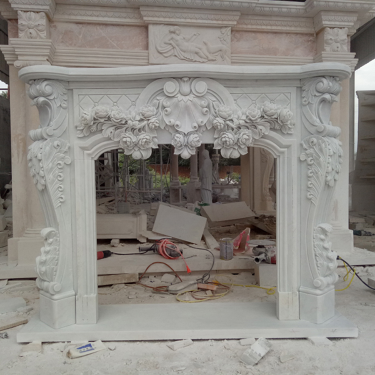 Hand Carved Marble Fireplace Mantel Surround with Luxury Patterns for Home Decoration