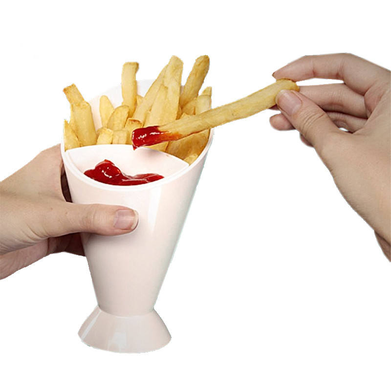 2 in 1 Fries DIP Fry Sauce Holder Dipper Cone Cup Snack Finger Food Party Bowl French Fry Cone Dipping Cups