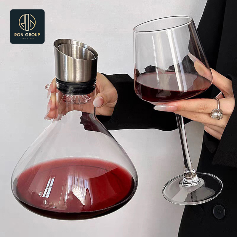 Premium Pub Glassware Barware Crystal Transparent Red Wine Dispenser Decanter with Lid for Commercial Bar Bistro