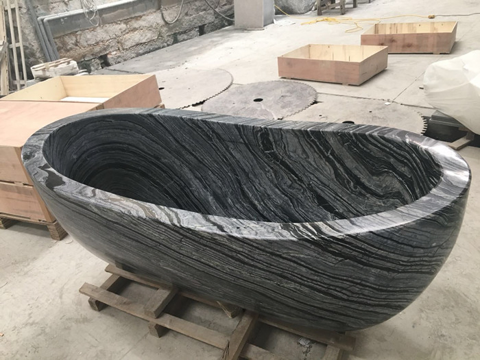 Hot sale Natural Stone black Antique Wood Marble bathtub for Home Hotel Bathroom