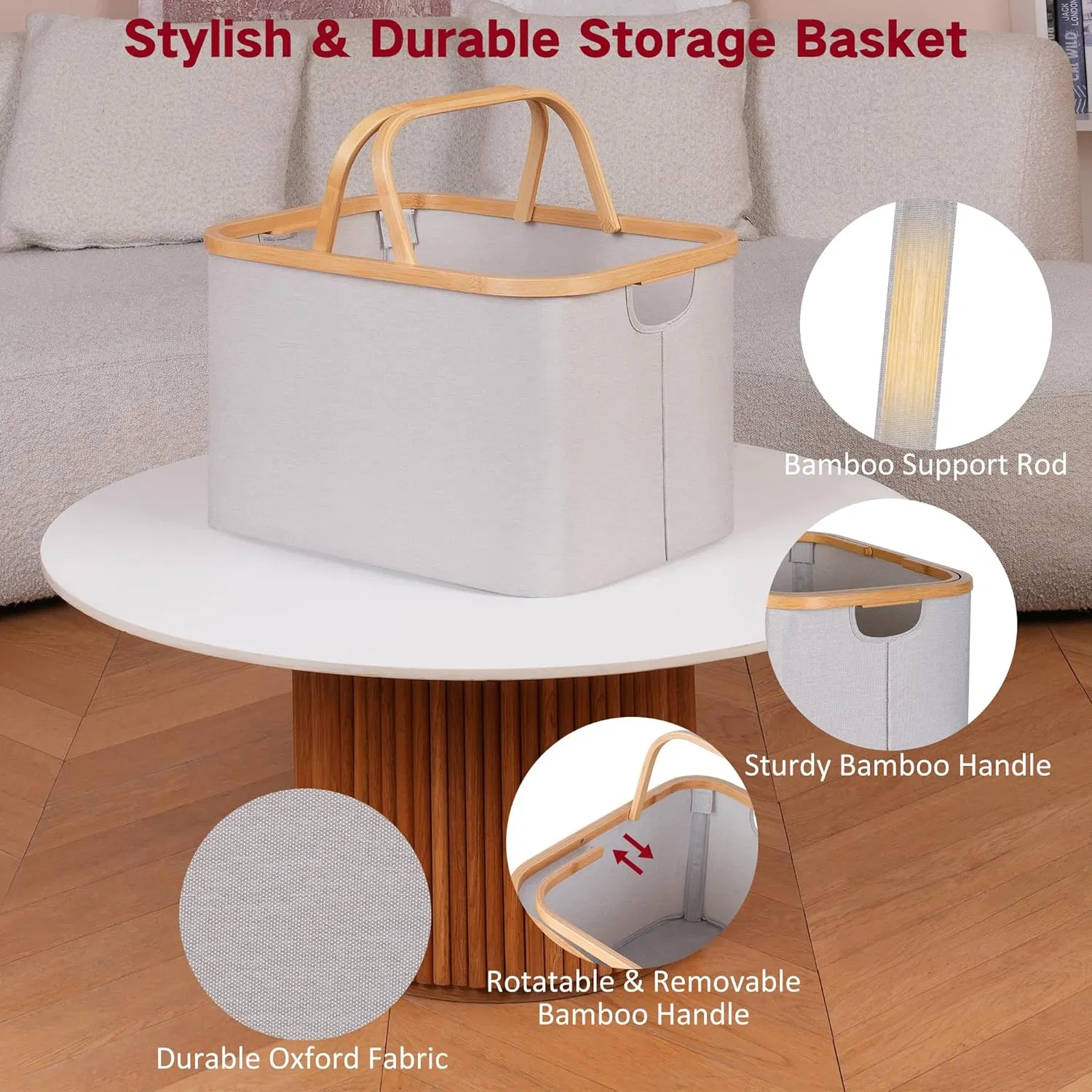 Bamboo Modern Minimalist Stationery and Clothing with Handle Oxford Cloth Storage Basket