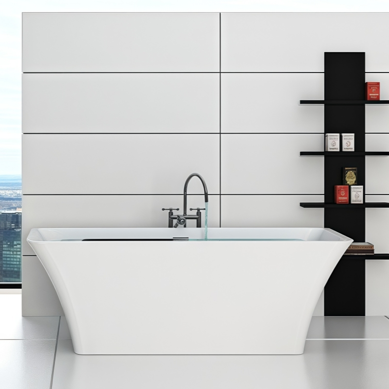 Bathroom SPA Soaking Bath Tub Free Standing for Adults Rectangle Artificial Stone Black BS-8639