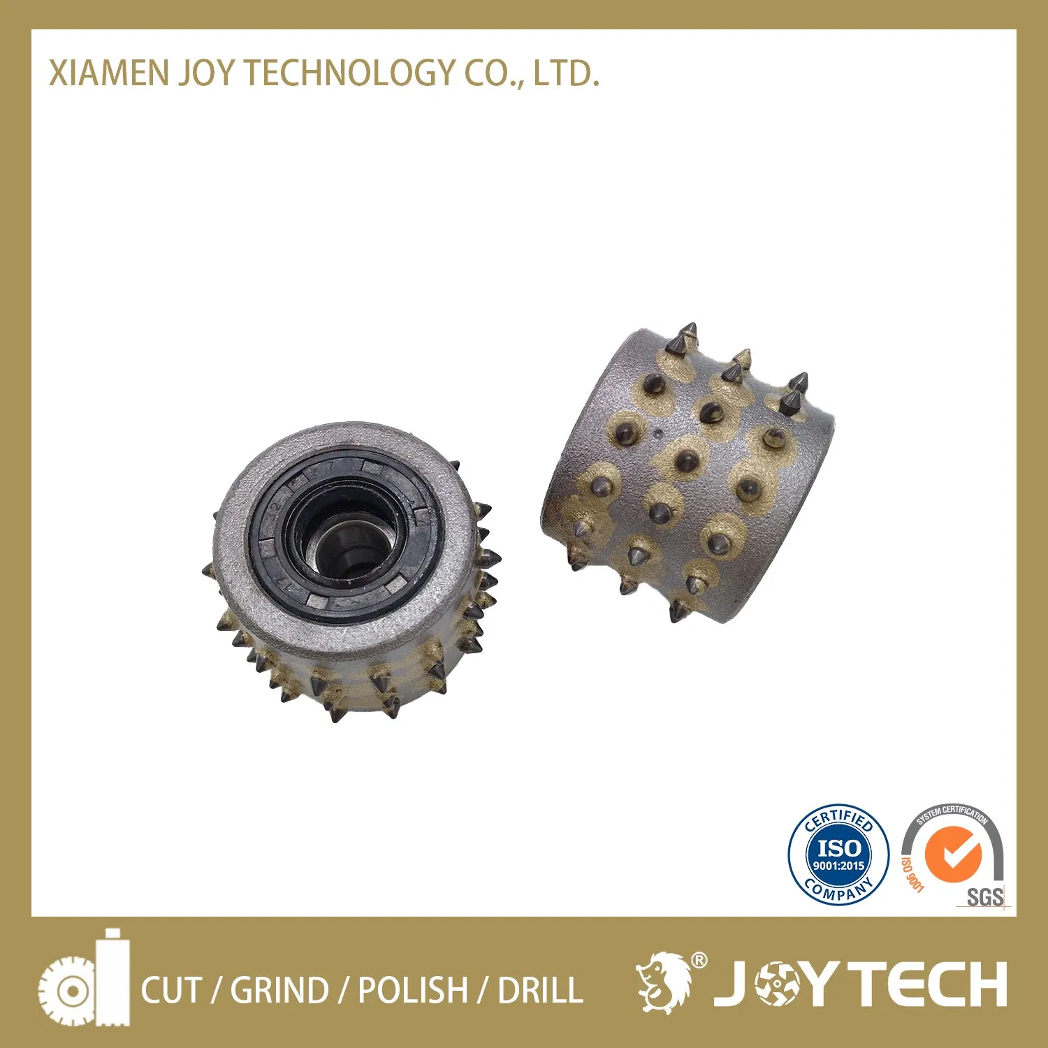 Joy Tech Diamond Cutting Tool Concrete Floor Grinding Wheel Abrasive Tooling 45 Pins Bush Hammer Roller with Support (JOY-BHR-45A)