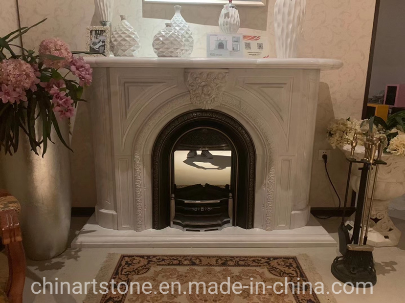 Nature White Beige Dark Color Marble Fireplace for House
