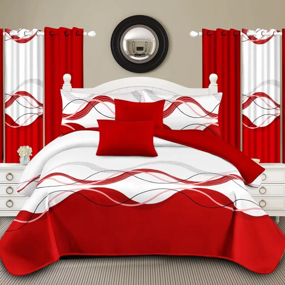 Cheap 11 PCS Bedding Set Bed Sheets Double Pillowcases Red Stripe Printing Bed Cover Quilts Curtains Microfiber Polyester Home Textile Quilted Bedspread