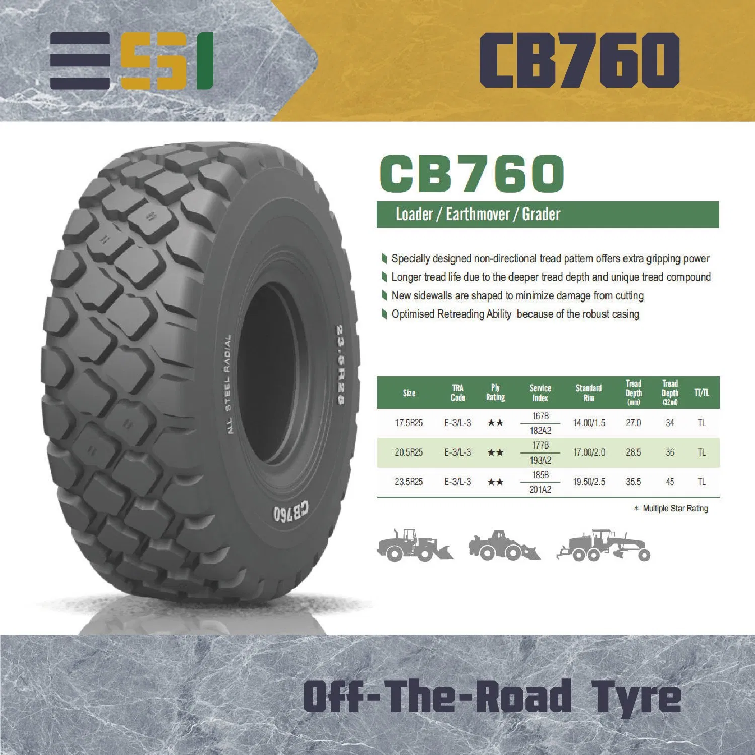 OTR Tire for Wheel Loader 23.5R25 Off-The-Road Tire CB760