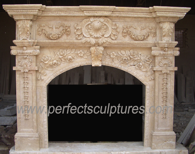Home Decorative Natural Stone Mantel Marble Surround Carving Fireplace for Indoor Decoration (QY-LS256)