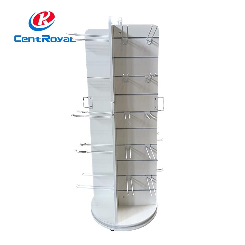 Custom Spinning Rotating Slatwall Wooden Postcards Socks Display Rack Stand Floor Standing Shelf Display Keychain Clothes Display Stand Retail Store