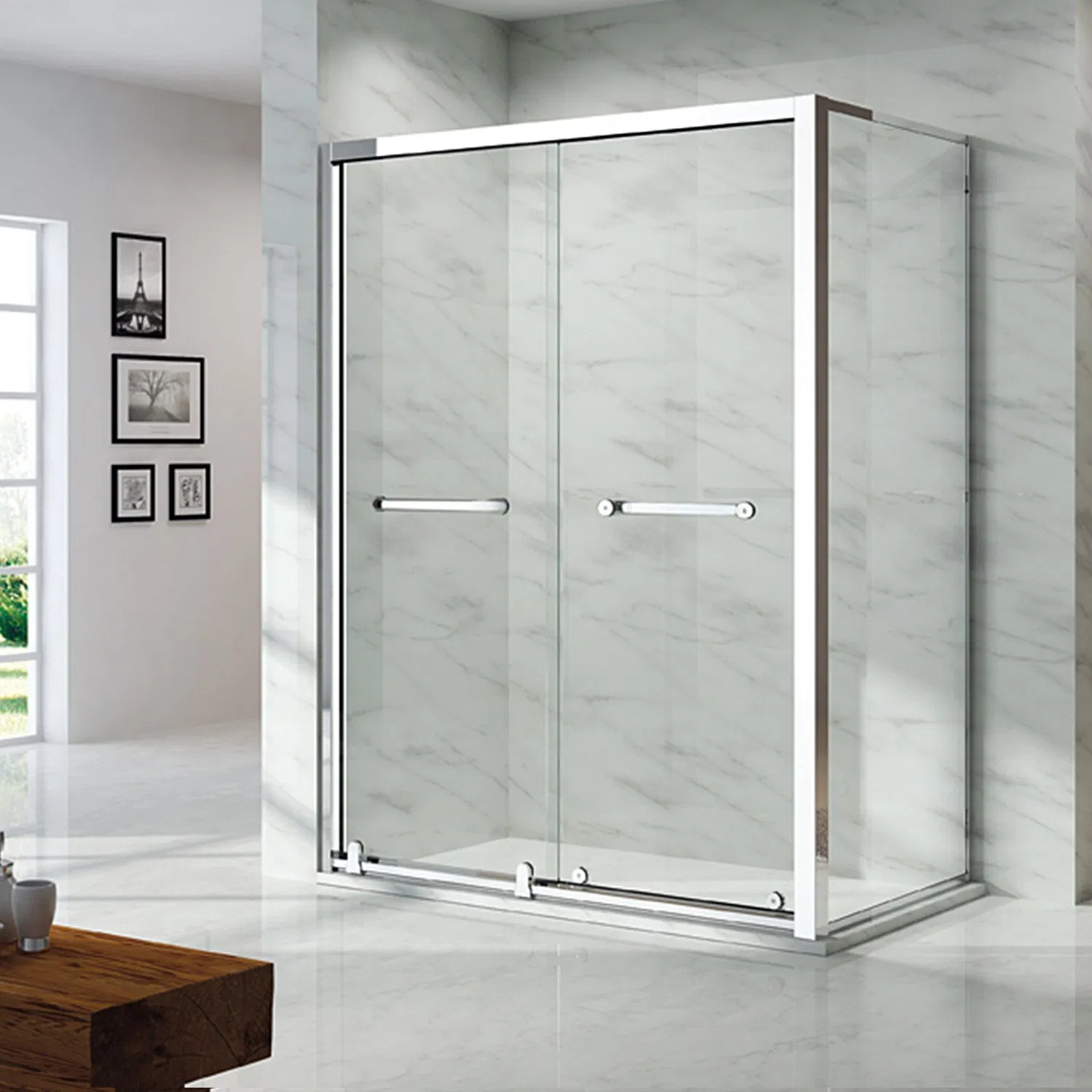 Stainless Steel 5/16" Tempered Sliding Glass Shower Door