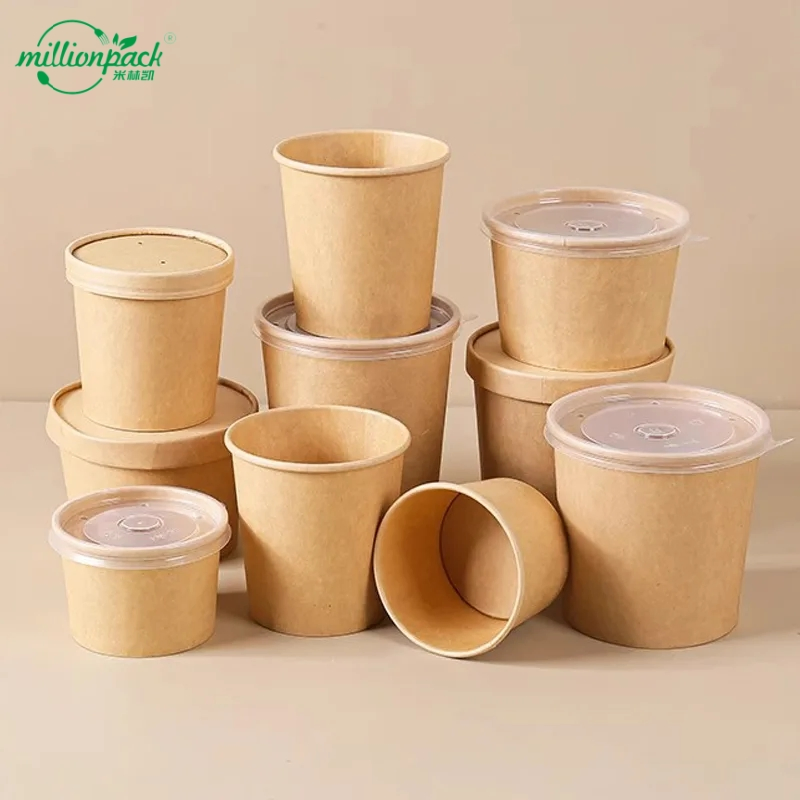 Takeaway Paper Soup Cup Assembly with Kraft Paper Soup Bowl Element