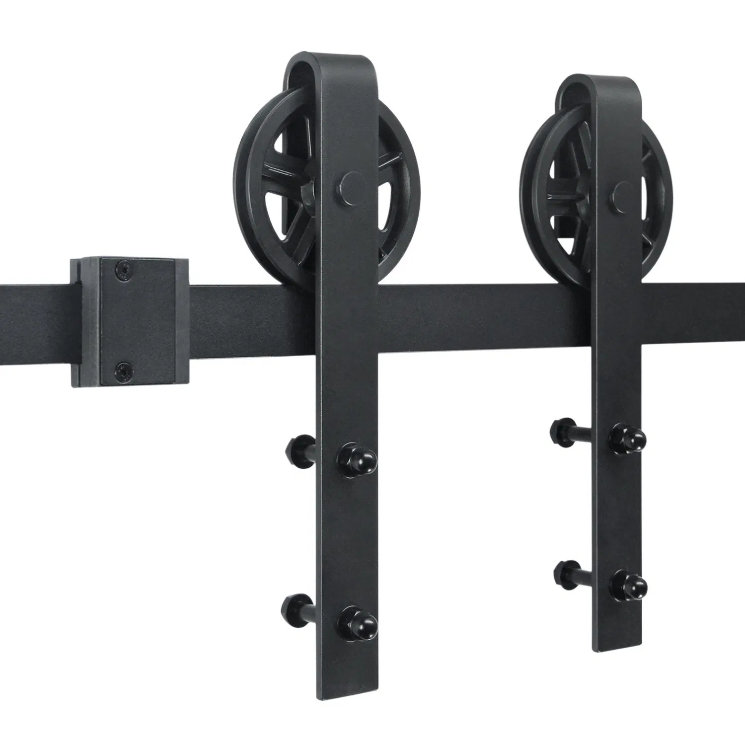 Black Wheel Matte Carbon Steel Sliding Barn Door Hardware Track Kit