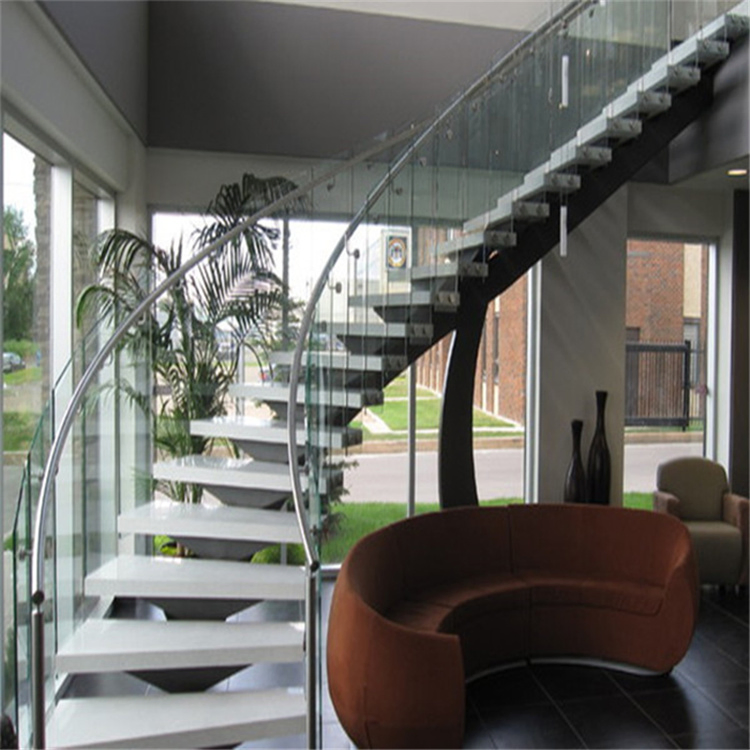 Curved/Arc Spiral Staircase, Indoor Staircase, Luxury Modern Home Decoration Glass Stairs Wooden Stairs Made in China