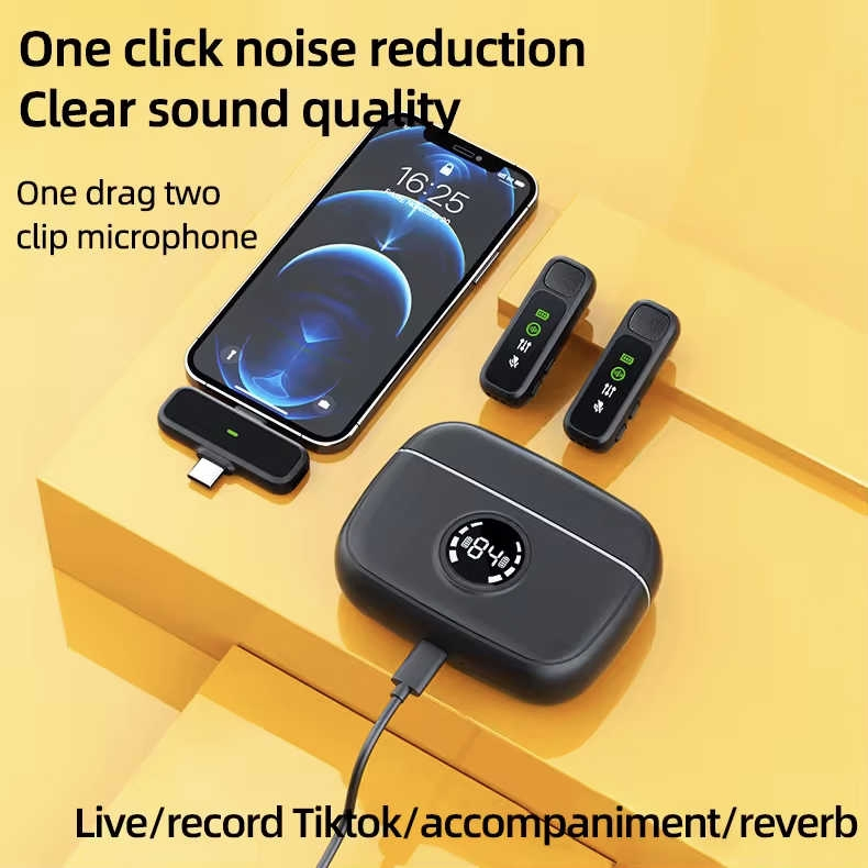 Noise Canceling Mini Wireless Lavalier Microphone Lapel Mic for Vlog