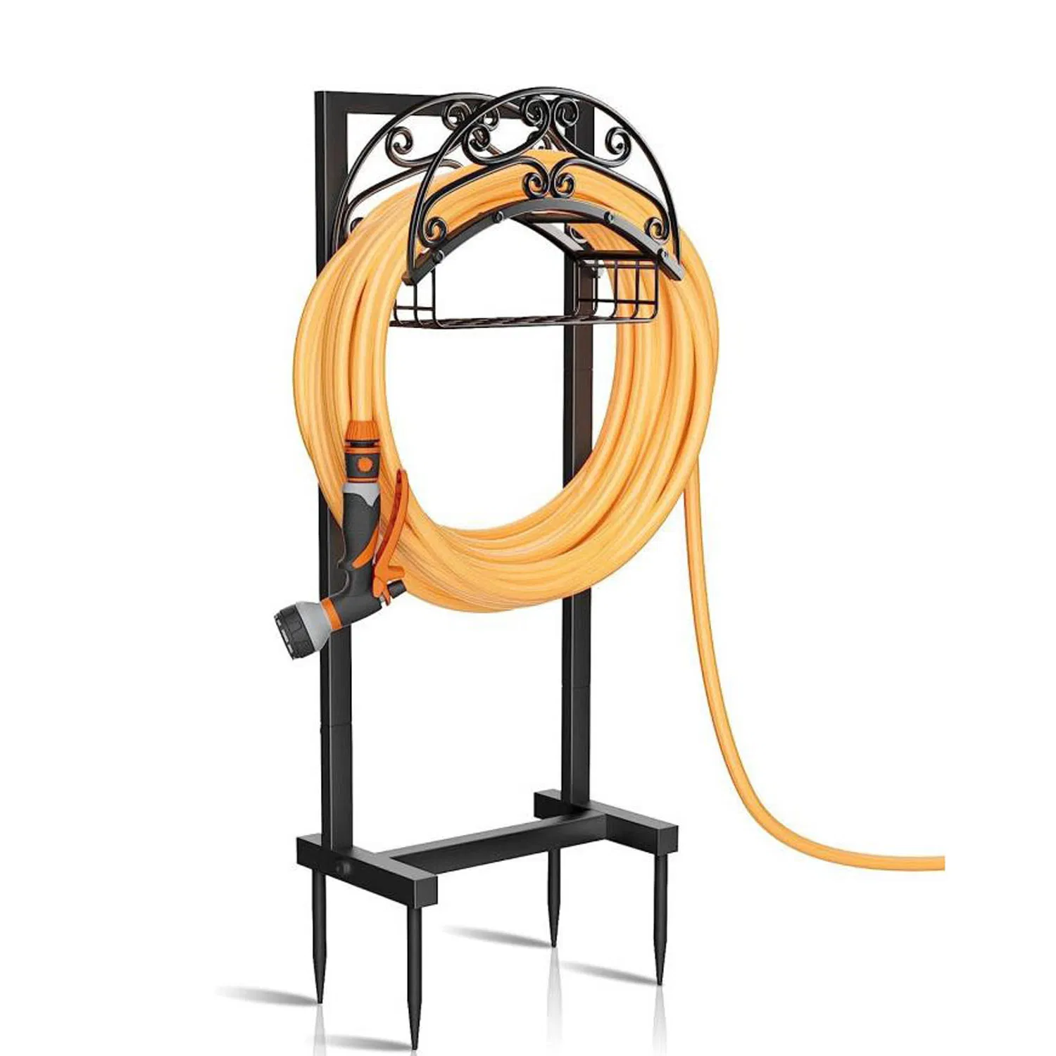 Outdoor Organizer Freestanding Heavy Duty Metal Garden Water Hose Holder